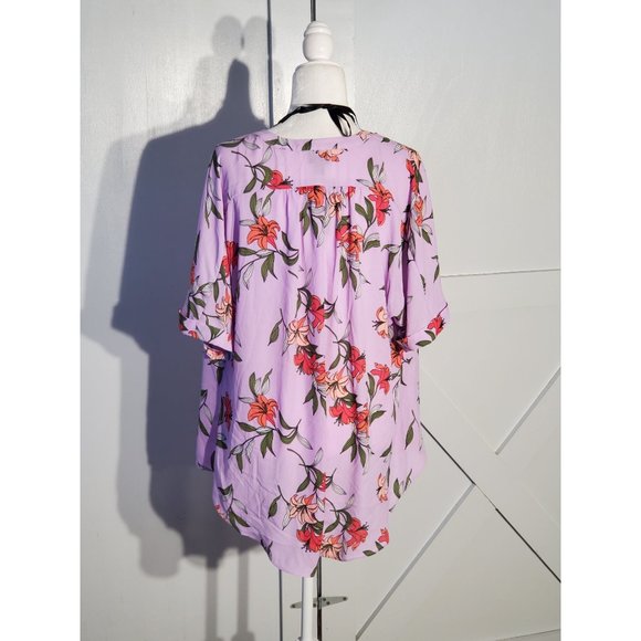 NEW! WORTHINTONG FLORAL BLOUSE COLOR PURPLE SHORT SLEEVE POLYESTER SIZE PL - Picture 5 of 5